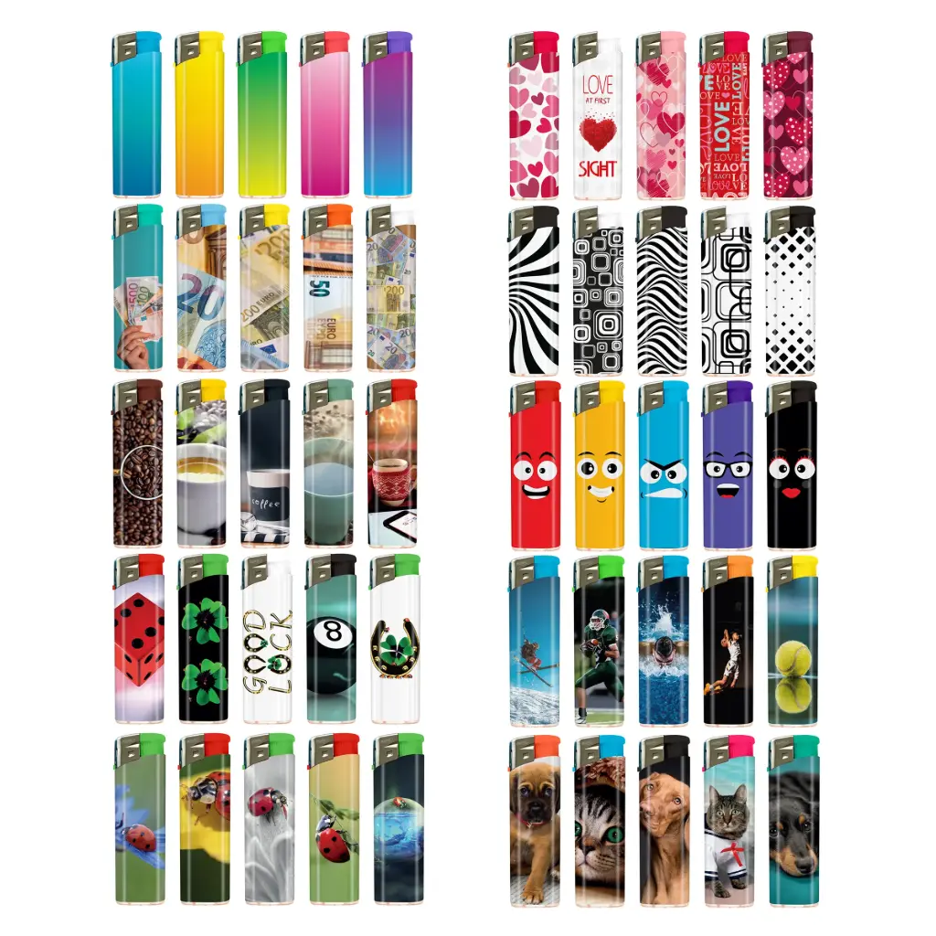 Atomic Electronic Lighter F11 Softflame Refillable 10 Designs Mixed - 500pcs Master