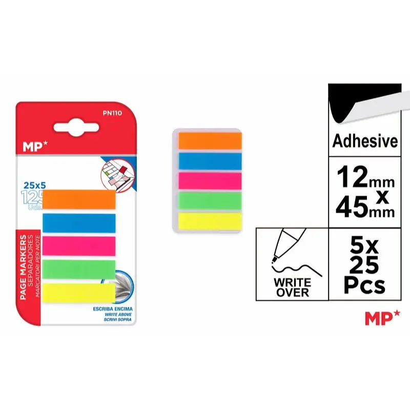 MP Segnapagine Adesivi 44x12mm, 25x5 Colori Fluo