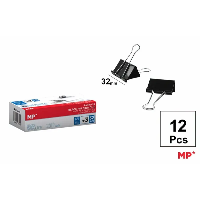 MP Clip Fermacarte in Acciaio 32mm, 12pz Nero