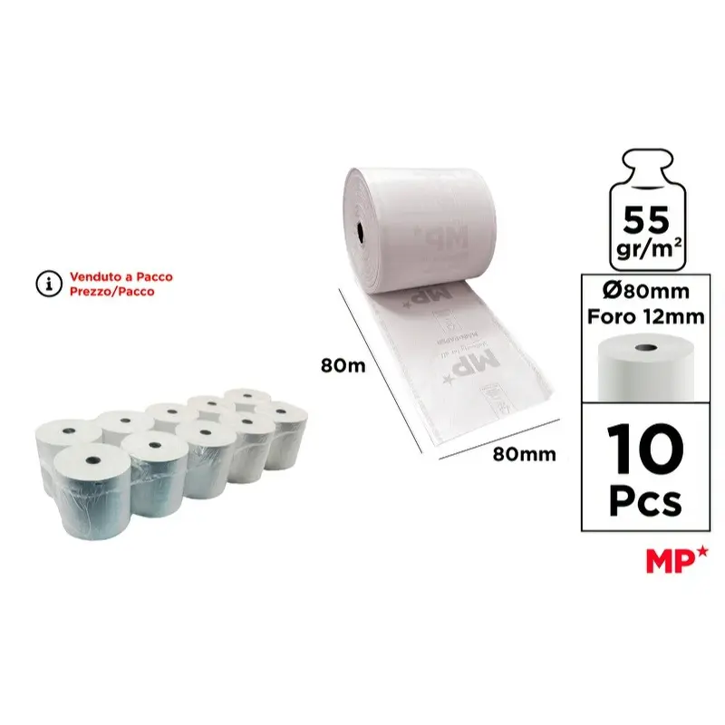 MP Rotolo Termico 80x80mm 80mt 55g, 10pz