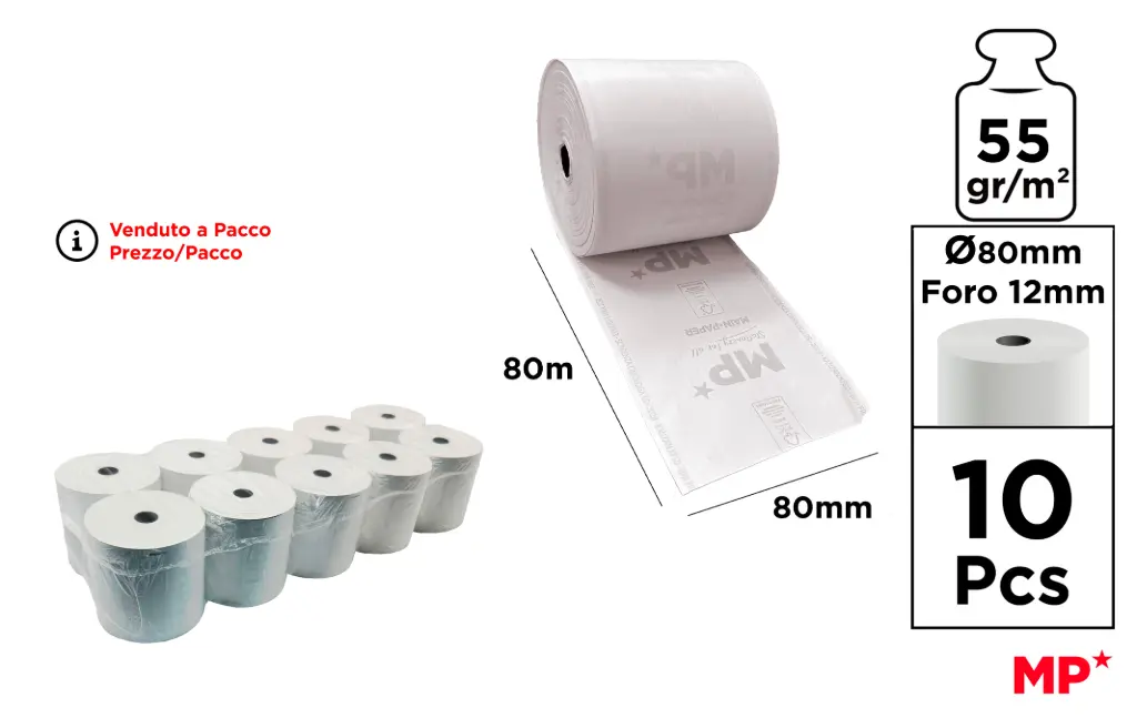 MP Rotolo Termico 80x80mm 80mt 55g, 10pz