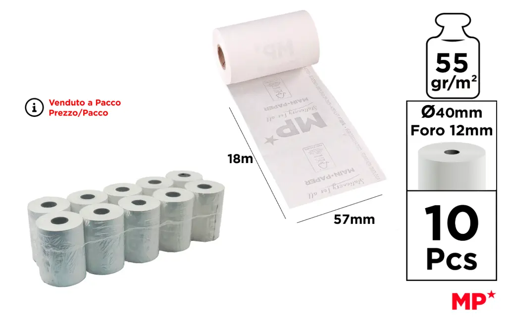 MP Rotolo Termico 57x40mm 18mt 55g, 10pz