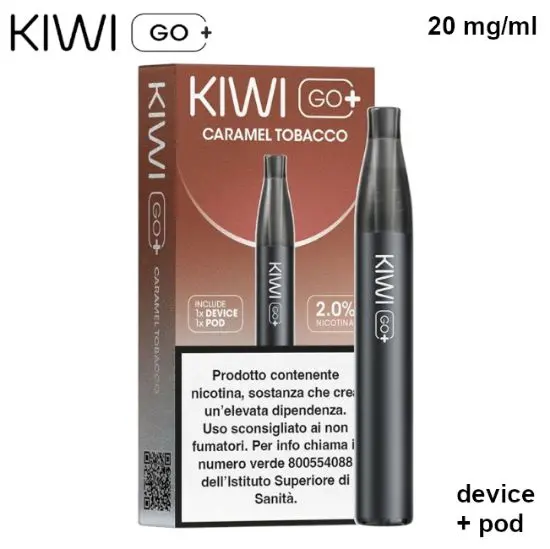 KIWI GO + STARTER KIT (Tabacco al Caramello/Caramel Tobacco) 2ml, Nicotina 20mg/ml