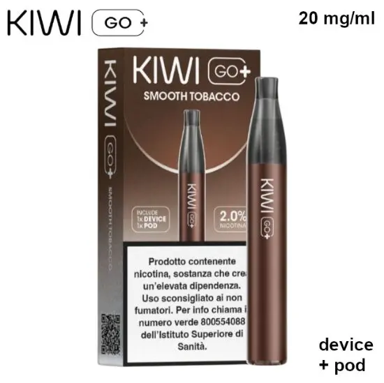 KIWI GO + STARTER KIT (Tabacco Morbido/Smooth Tobacco) 2ml, Nicotina 20mg/ml