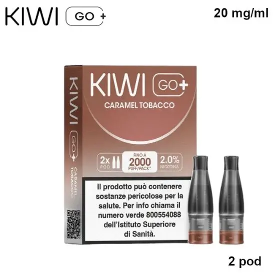 KIWI GO + POD (Tabacco Caramello/Caramel Tobacco) 2ml, Nicotina 20mg/ml - 2 pezzi