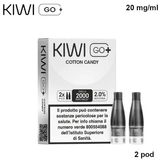 KIWI GO + POD (Zucchero Filato/Cotton Candy) 2ml, Nicotina 20mg/ml - 2 pezzi