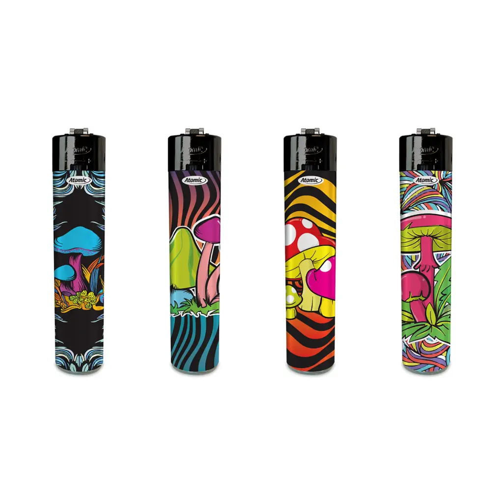 Atomic Flint Lighter Festival Softflame Refillable with Label "Mushrooms" 24pcs display