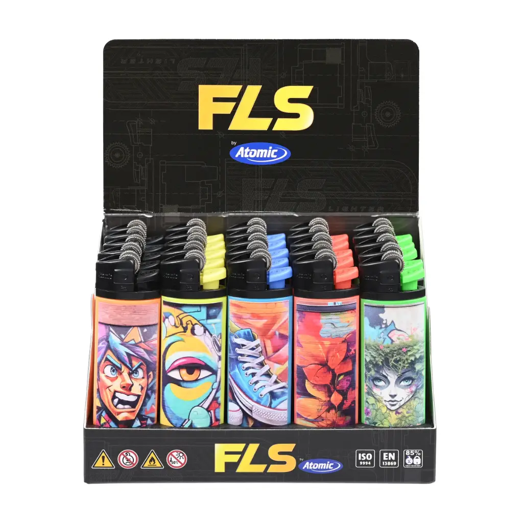 FLS by Atomic Flint Lighter Flower wheel Softflame Disposable Grafitti Design Assorted