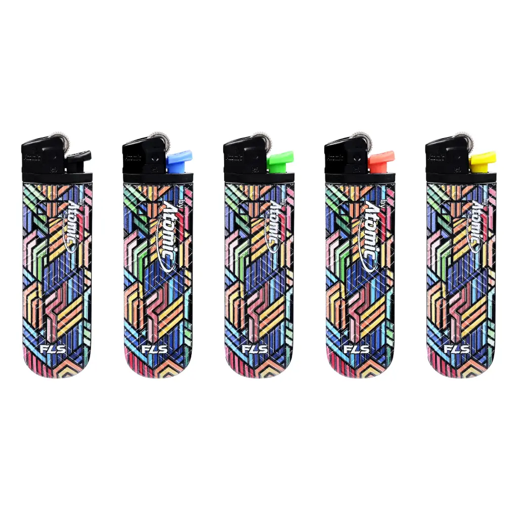 FLS by Atomic Flint Lighter Flower wheel Softflame Disposable Black Colorfull