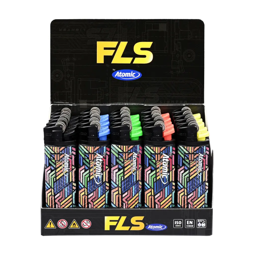 FLS by Atomic Flint Lighter Flower wheel Softflame Disposable Black Colorfull