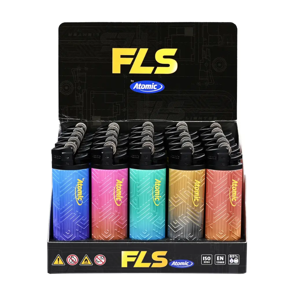 FLS by Atomic Flint Lighter Flower wheel Softflame Disposable 2-Tone Metallic