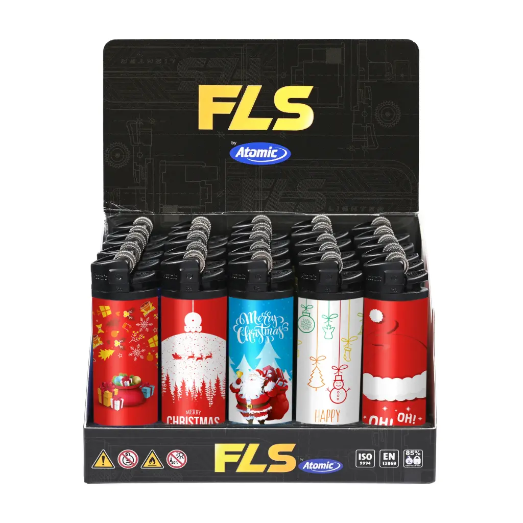 FLS by ATOMIC accendini pietrina fiamma morbida usa e getta flower wheel natalizi 3 assortiti con struttura