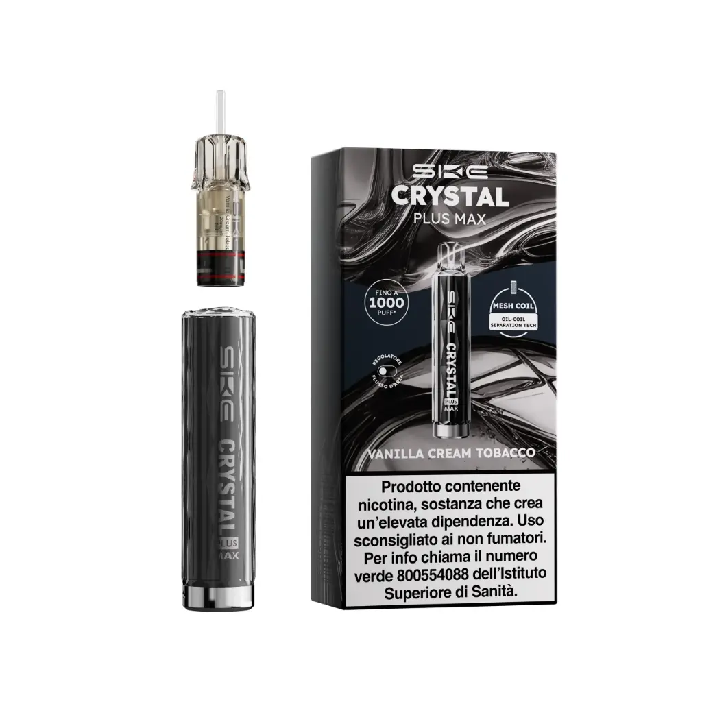 SKE Crystal Plus Max Kit – Vaniglia Burro Tabacco/Vanilla Cream Tabacco + Black | Dispositivo + Pod 2ml, Nicotina 20mg/ml